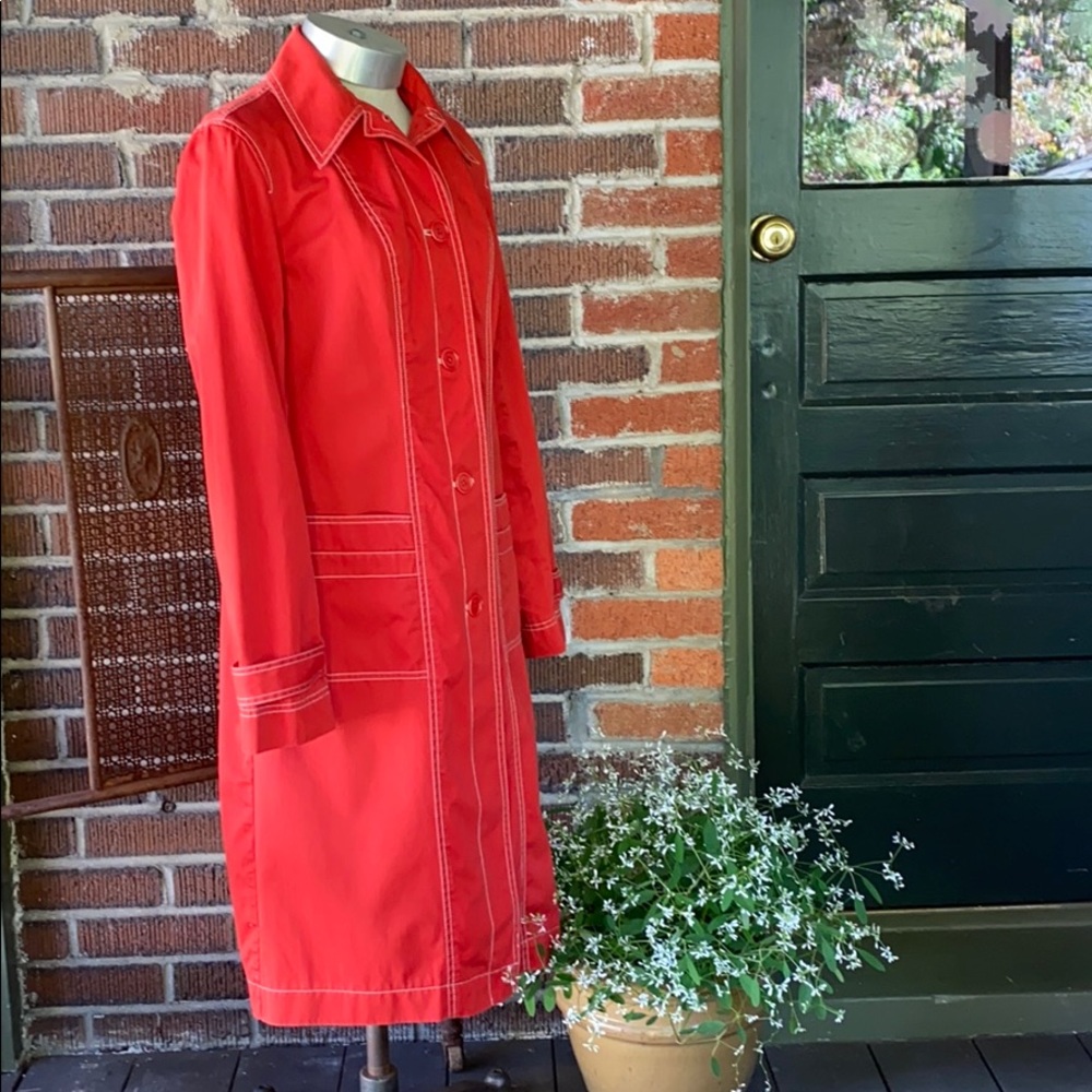 DKNY Bold Red /Orange Trench Coat - Picture 3 of 12